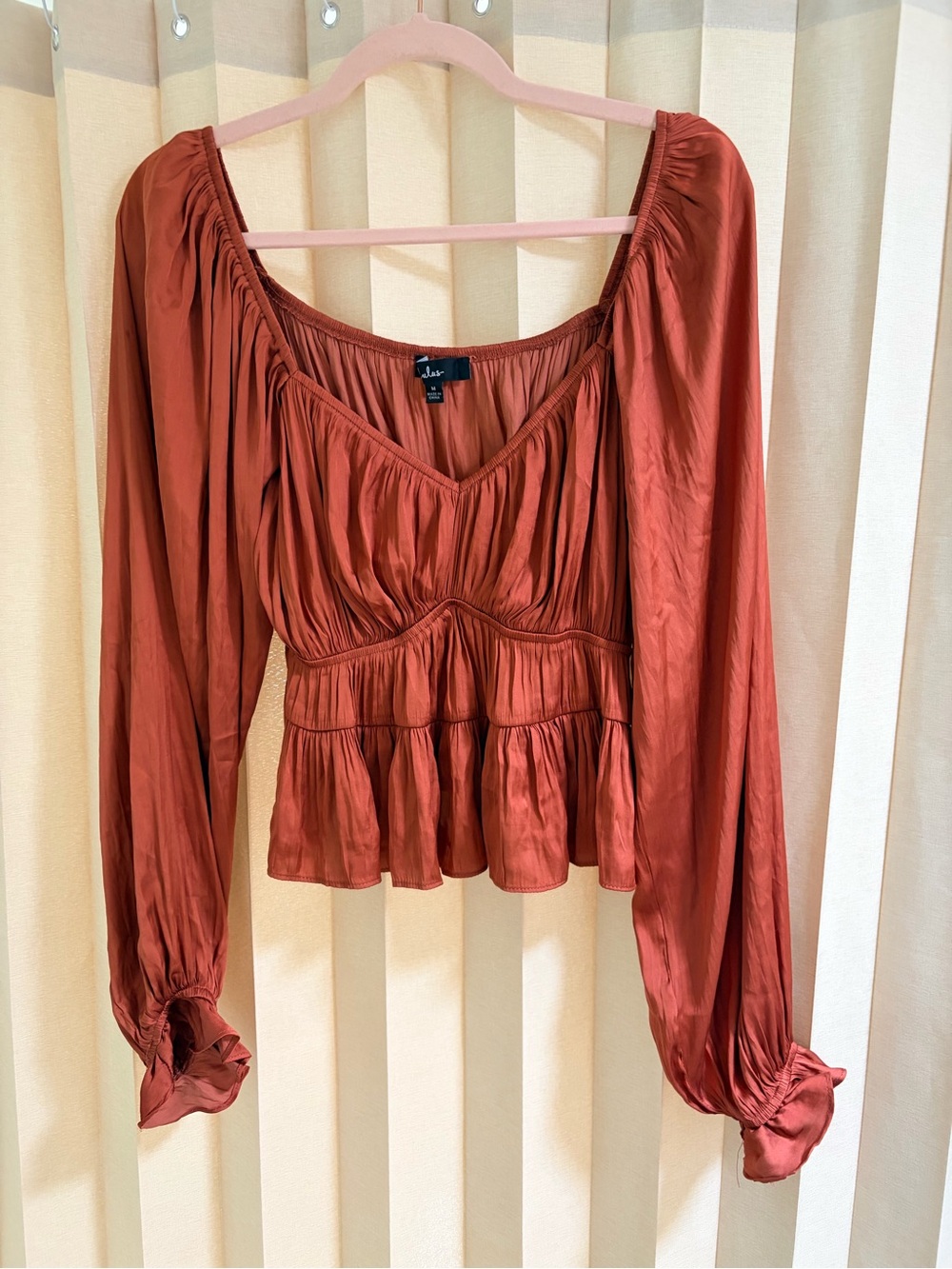 Lulu's Rust Red Peasant Long-Sleeve Blouse